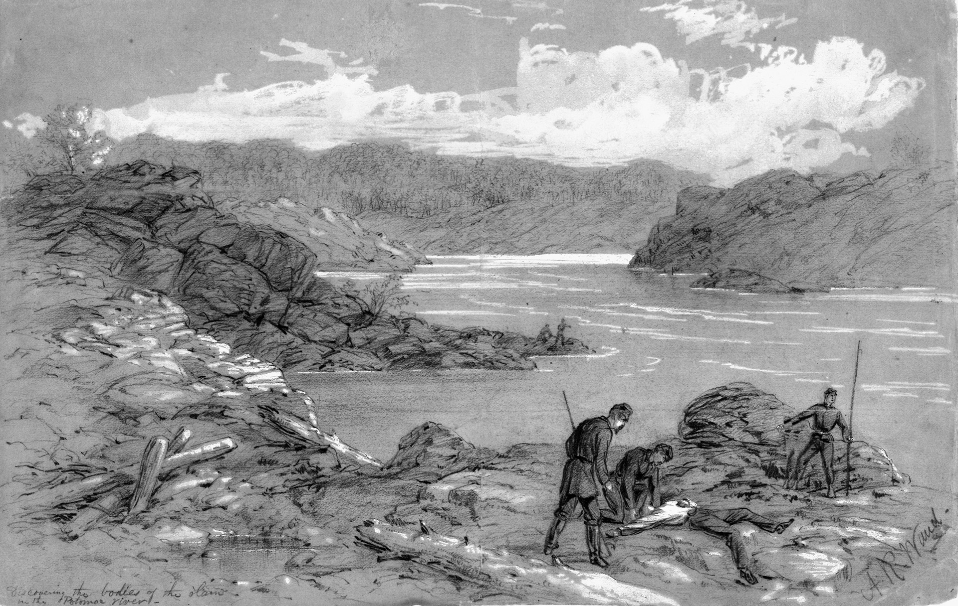 A Union patrol goes about the sad duty of collecting the bodies of their fallen comrades along the Potomac River after the battle. In the battle’s aftermath, Stone became the first target of the vindictive Joint Committee on the Conduct of the War.