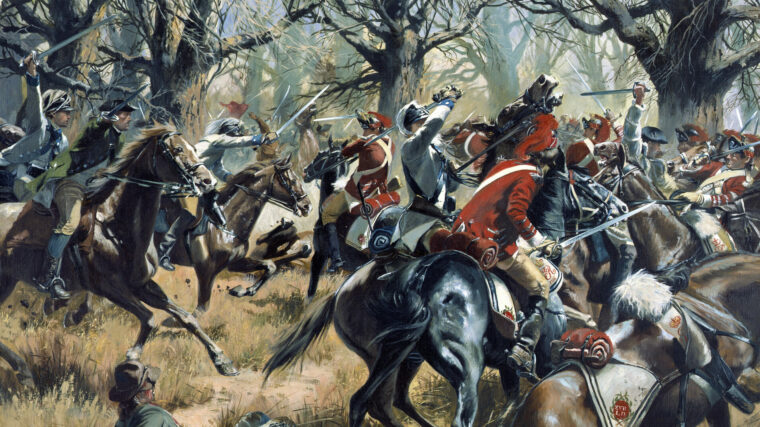 Lt. Col. William Washington’s Continental dragoons charge their British counterparts at the Battle of Cowpens in a painting by Don Troiani. Washington’s charge was part of a large-scale counterattack that stunned the British.