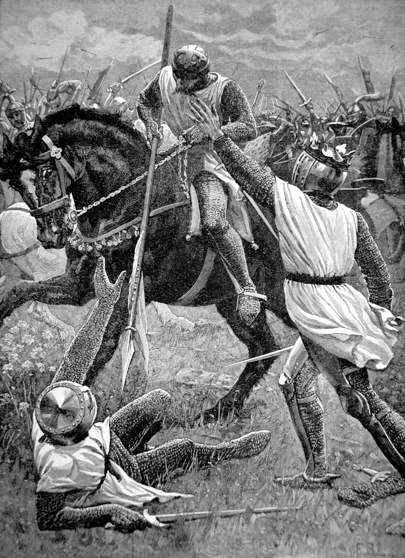 Hostage King Henry was forced to ride into battle with Montfort’s rebel army at Evesham on August 4, 1265. Knocked off his horse, he would have been slain had not Prince Edward rushed to his rescue. 