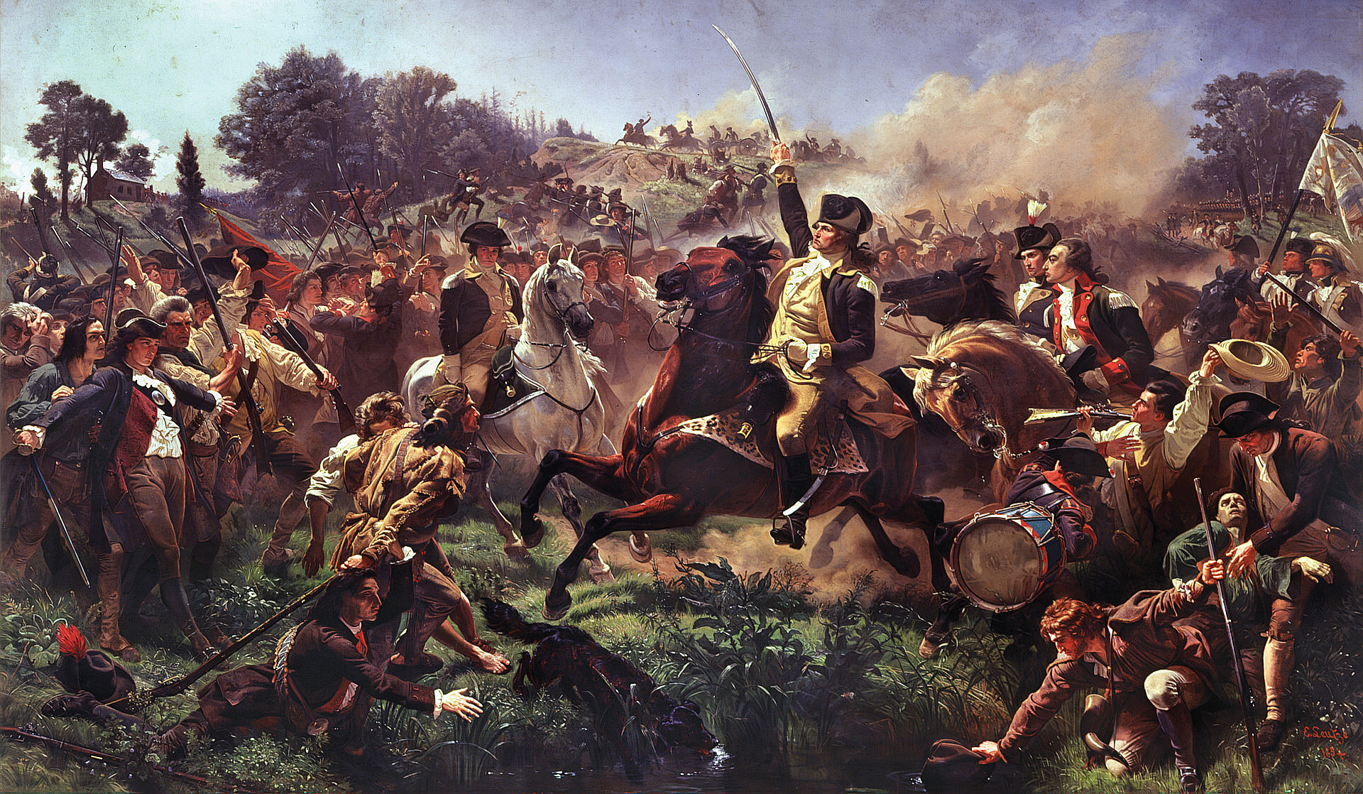 General George Washington rallies his Continental Army during the Battle of Monmouth in June 1778 in a 19th-century painting by Emanuel Leutze. Maj. Gen. Friedrich Wilhelm von Steuben’s relentless drilling of Washington’s soldiers at Valley Forge the previous winter enabled them to fight the British Army to a draw that day.
