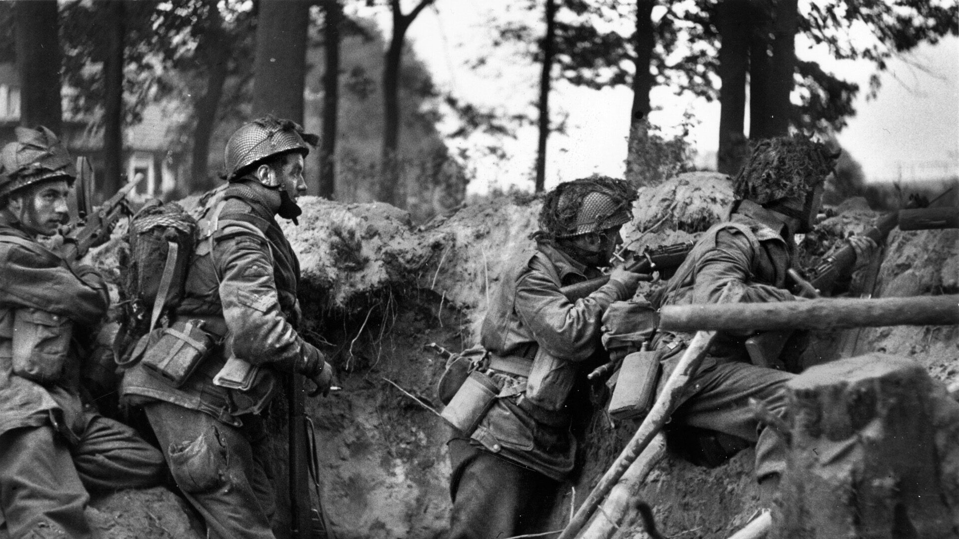British paratroopers take cover in a shell hole on the first day of the operation. Almost immediately the paratroopers became pinned down and at the mercy of German panzers and artillery.