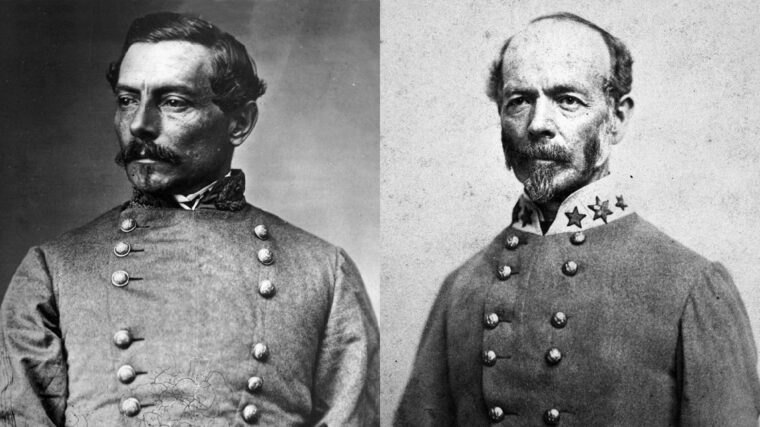 Brigadier generals P.G.T. Beauregard (left) and Joseph E. Johnston (right). Both were promoted to full general after First Bull Run. 