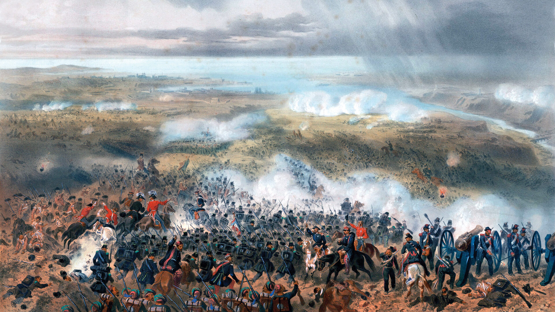 The tide of battle turns in favor of the Allies as French General Pierre Bosquet's division, which had taken up a support position behind the British right flank, engages the Russians.