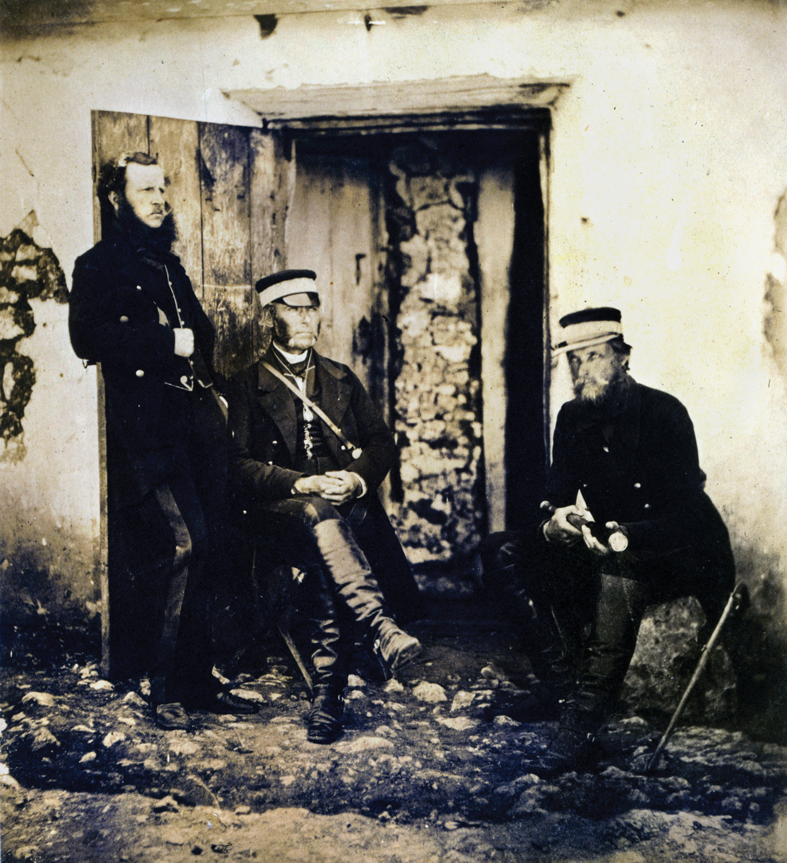 Left to right are Lt. Col. John Miller Adye, Lt. Col. Richard Dacres, and Captain Edward Bruce Hamley. 