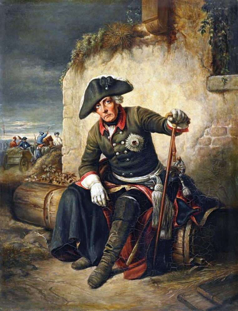 Frederick the Great laments the loss of veteran troops following his defeat at the hands of the Austrians in the bloody clash at Kolin in 1756 at the outset of the Seven Years War. 