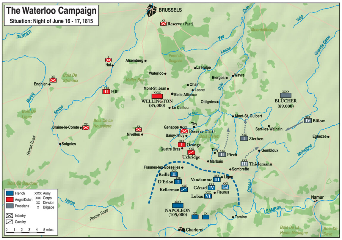 Napoleon led the right column against the Prussians at Ligny, while Marshal Michel Ney led the left column to Quatre Bras to block the Duke of Wellington from reinforcing the Prussians. Napoleon had hoped to crush the Prussians at Ligny, but Blucher retreated north to maintain contact with the Anglo-Dutch Army. 