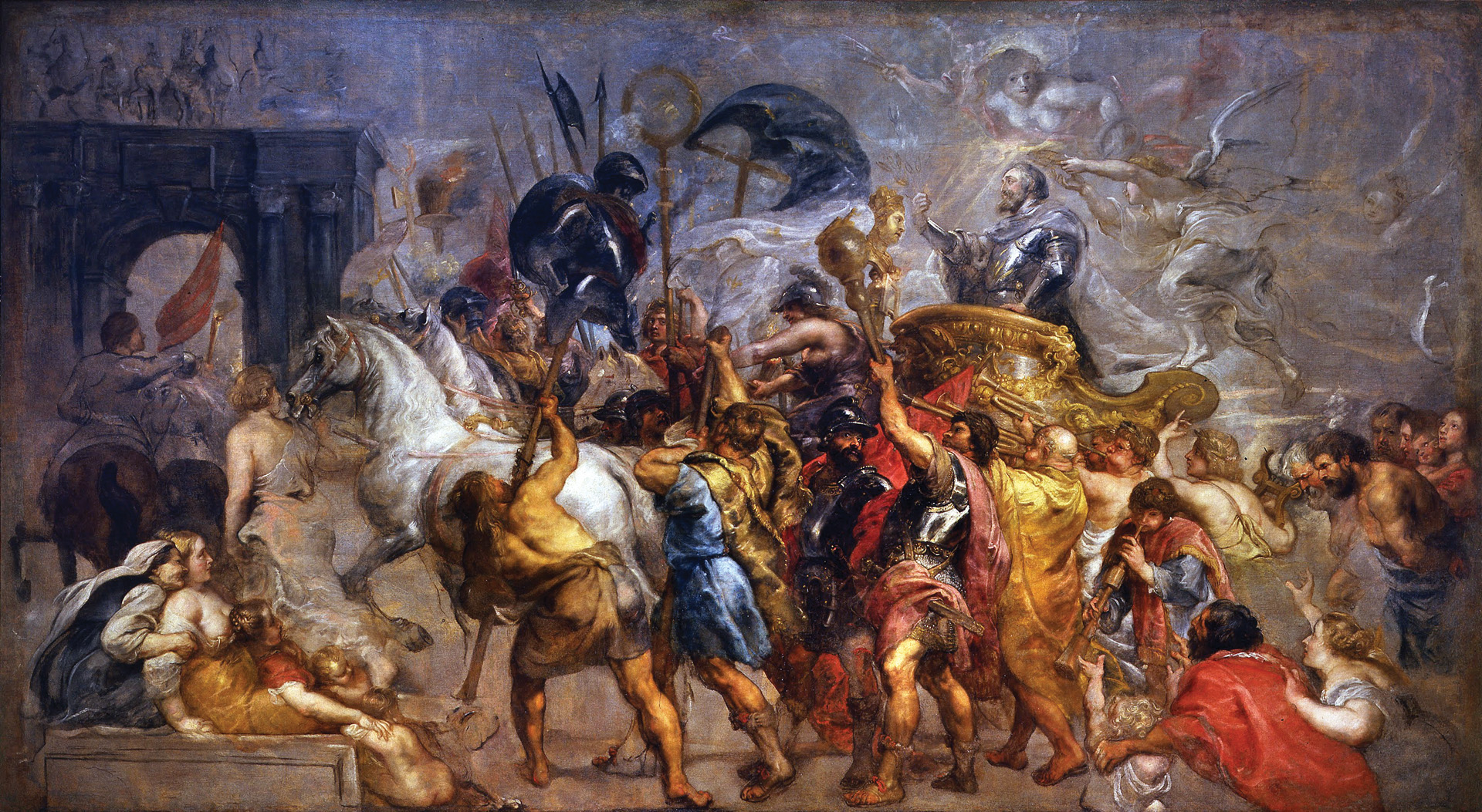 King Henry IV’s triumphant entry into Paris in 1594 is portrayed in a painting by Flemish Baroque artist Peter Paul Rubens. Despite his myriad shortcomings, “Henri-Quatre” remains one of France’s most popular kings.