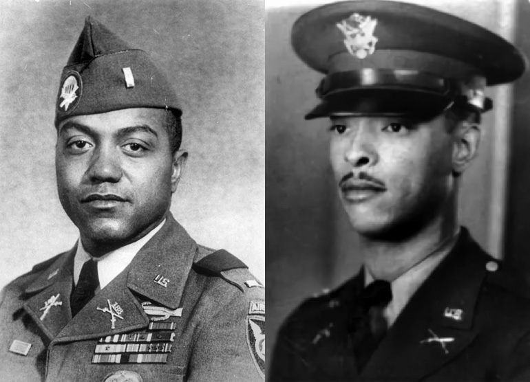 Lieutenants Vernon Baker (left) and John Fox were two soldiers of the 92nd Infantry Division who received the Medal of Honor, Fox posthumously, when their medals were finally upgraded during the 1980s.