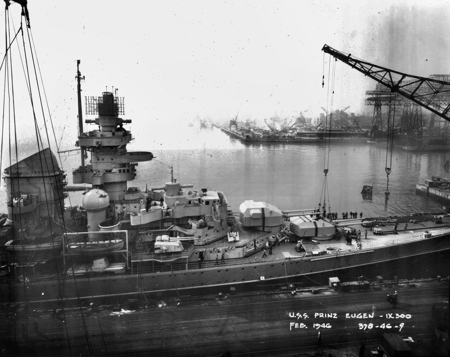 Prinz Eugen accompanied Bismarck during their breakout into the North Atlantic. After surviving the war, Prinz Eugen was turned over to the U.S. Navy and sunk in 1946 during atomic-bomb testing at Bikini Atoll.