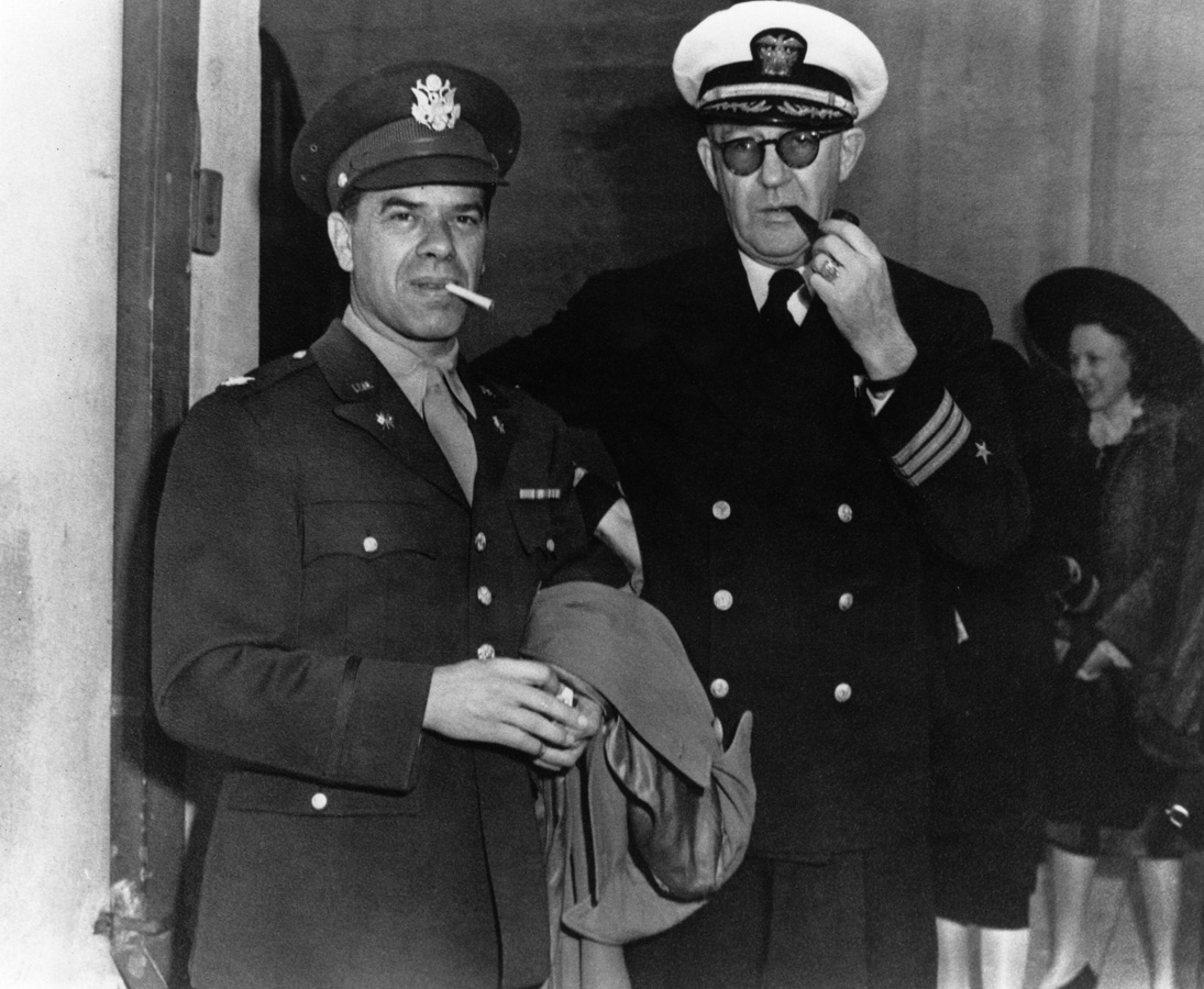 Capra, left, with fellow director John Ford, a commander in the U.S. Navy. Like Capra, Ford created wartime documentaries; he also headed the photographic unit of the Office of Strategic Services.