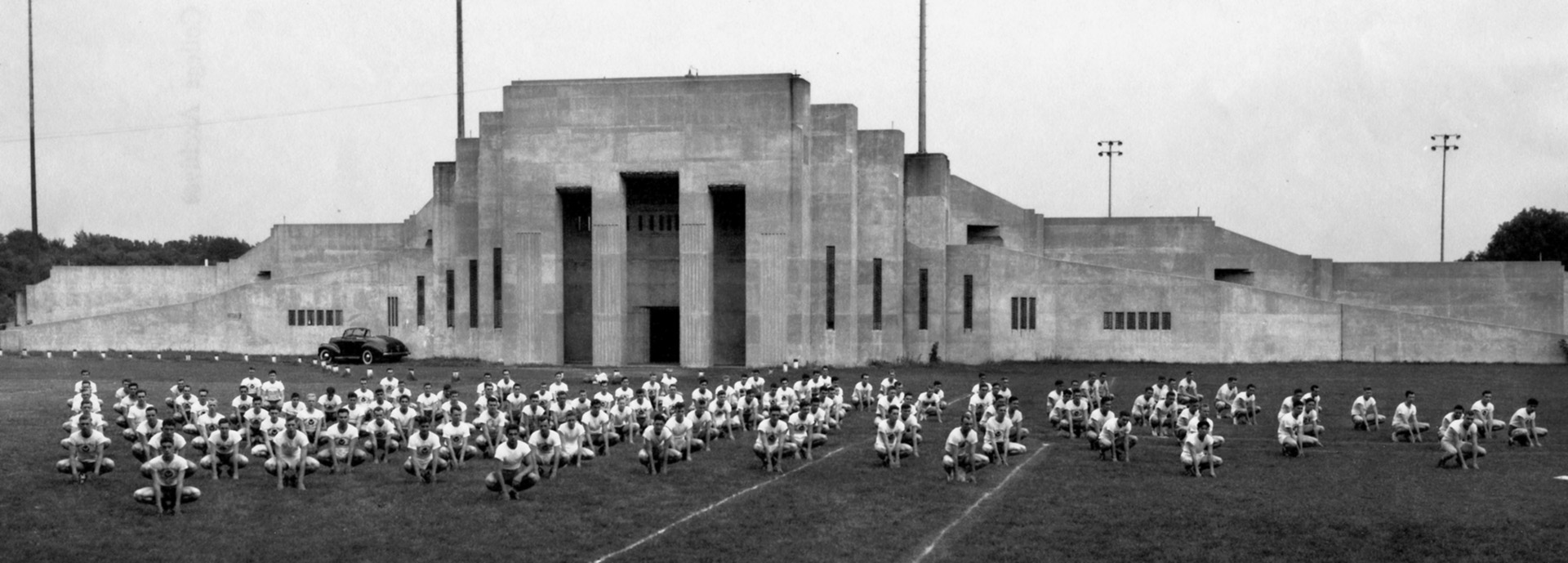 Cadets engage in physical training outside Walter Strong Memorial Stadium, summer 1943. Some 1,100 cadets were enrolled in the program at Beloit during its one year of existence. 