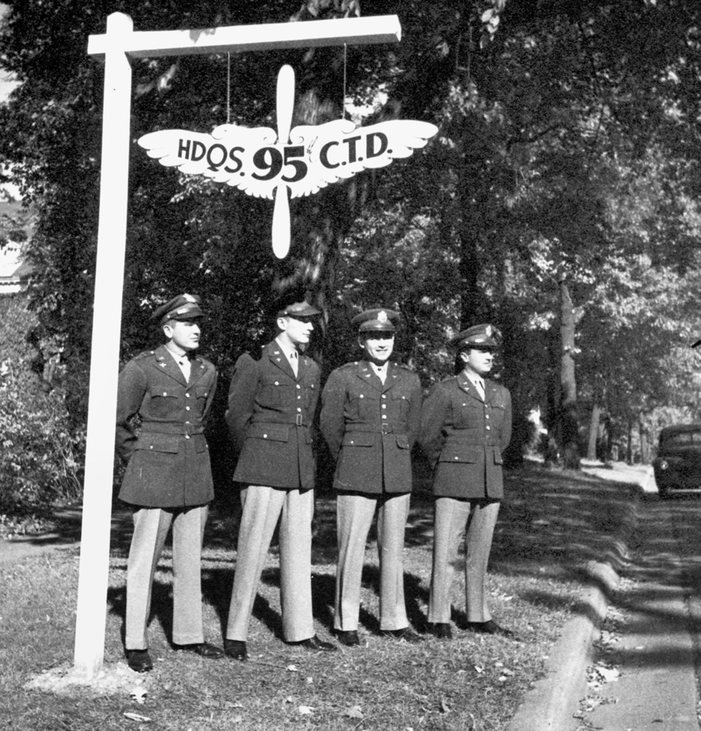 Beloit College Training Detachment staff (l–r): 2nd Lt. William J. Manning, 2nd Lt. William G. Anketell, 2nd Lt. John J. Dewland, Captain Charles R. Manning, summer 1943.