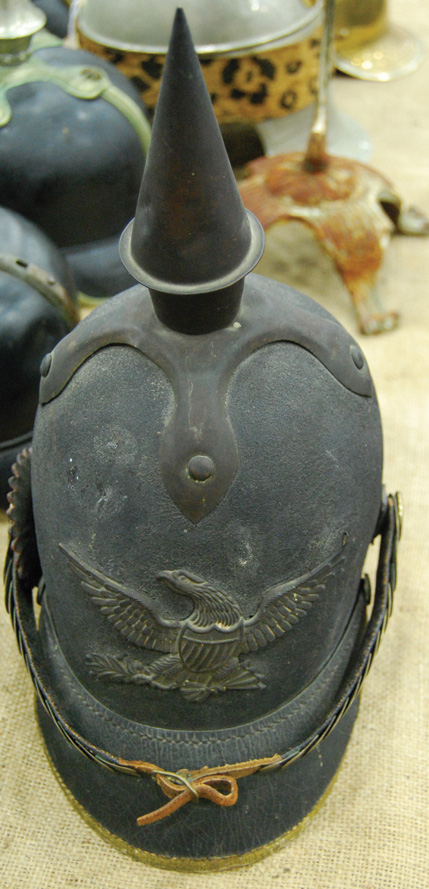 A rare pickelhaube helmet from the American Civil War based on an 1842 Prussian design proudly displays an American eagle.