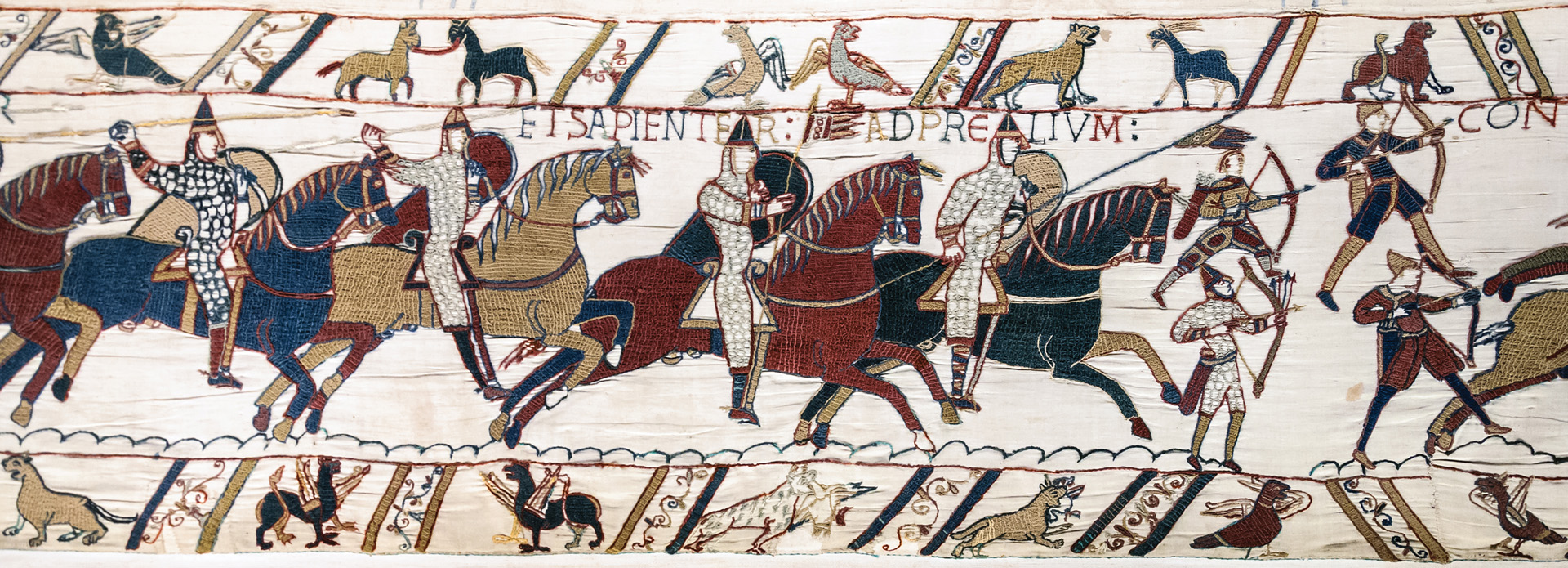 A detail from the Bayeaux Tapestry shows archers leading the Norman attack at the Battle of Hastings in 1066. A steady stream of arrows helped break up the tightly packed Anglo-Saxon formation. 