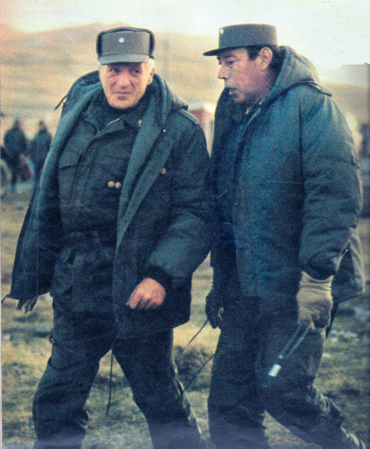 General Leopoldo Galtieri (left), military dictator of Argentina, and General Mario B. Menendez.