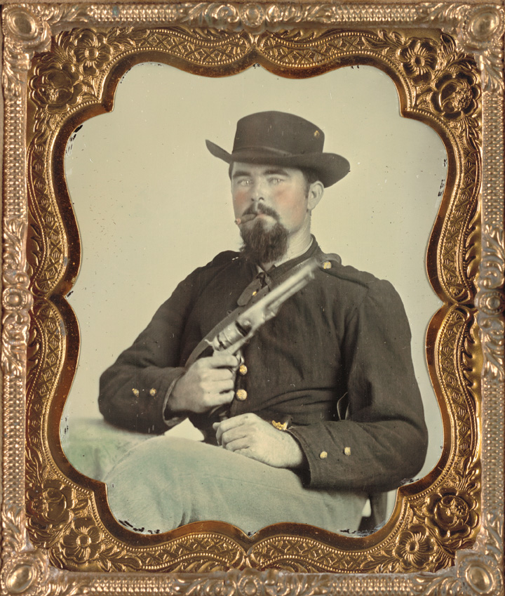 Private William B. Todd of Company E, 9th Virginia Cavalry, of Brig. Gen. W.H.F. “Rooney” Lee’s brigade. The trooper, whose regiment saw action on the Confederate left, poses with a Colt Army Model 1860 revolver.