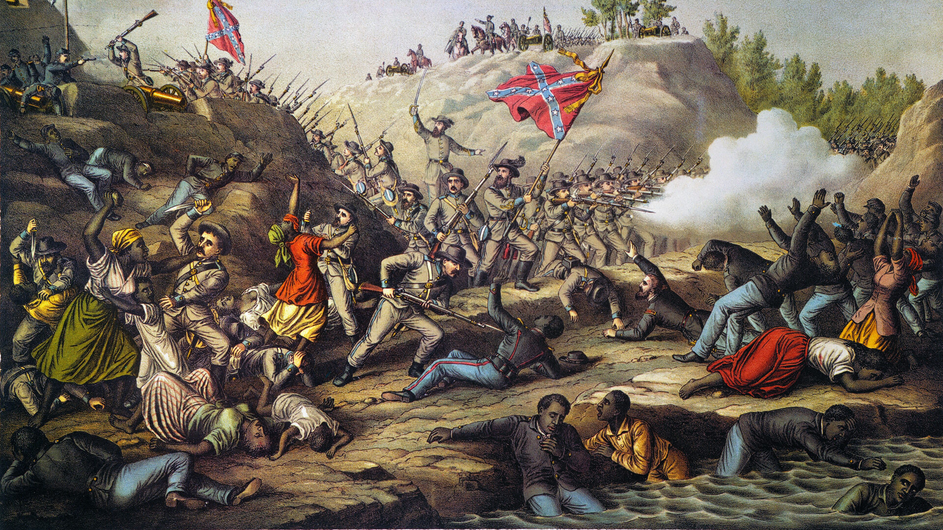 A 19th-century print of the Battle of Fort Pillow conveys the Union sentiment that the Confederate capture of the small redoubt was a massacre. The affair remains one of the most contentious incidents in America’s history.