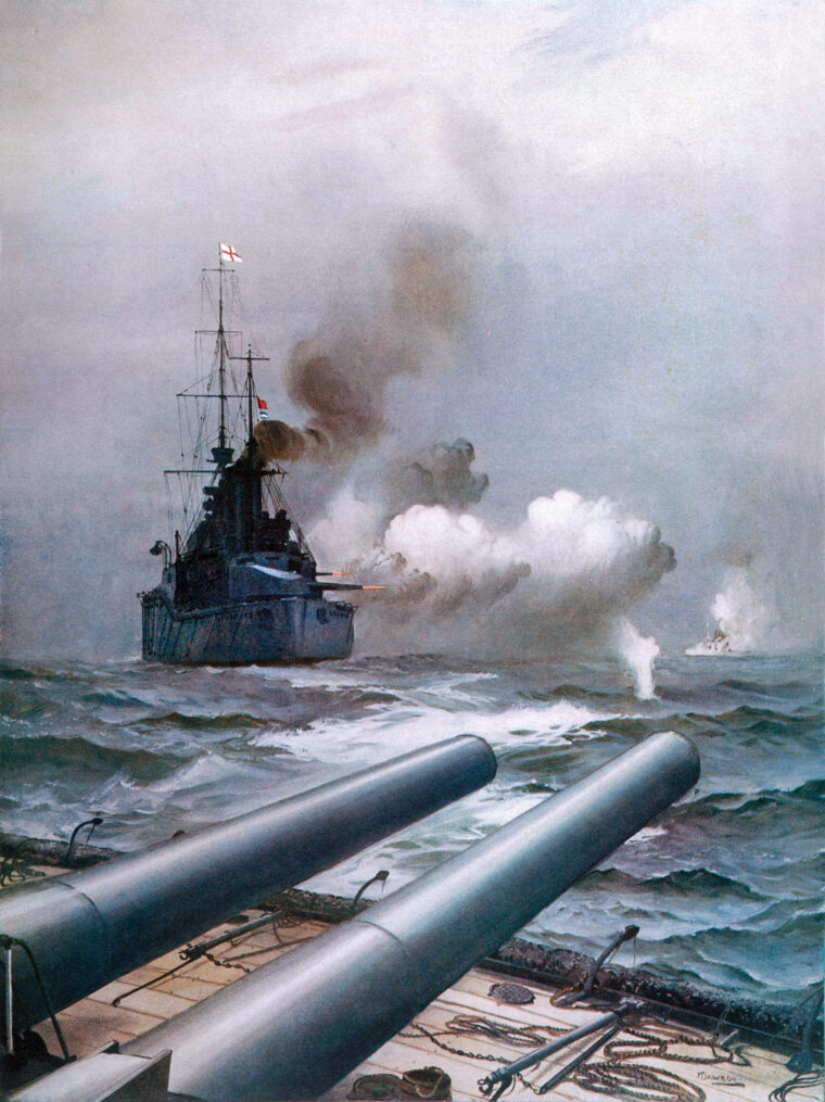 The HMS Lion was the flagship of the First Battlecruiser Squadron stationed at Scapa. The squadron’s role was to support British destroyers and submarines in interrupting German patrols in the North Sea. 
