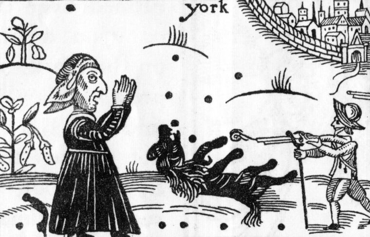 A fanciful depiction of the death of Prince Rupert’s beloved dog Boye during the battle. The Puritans said the dog was possessed by a demon.