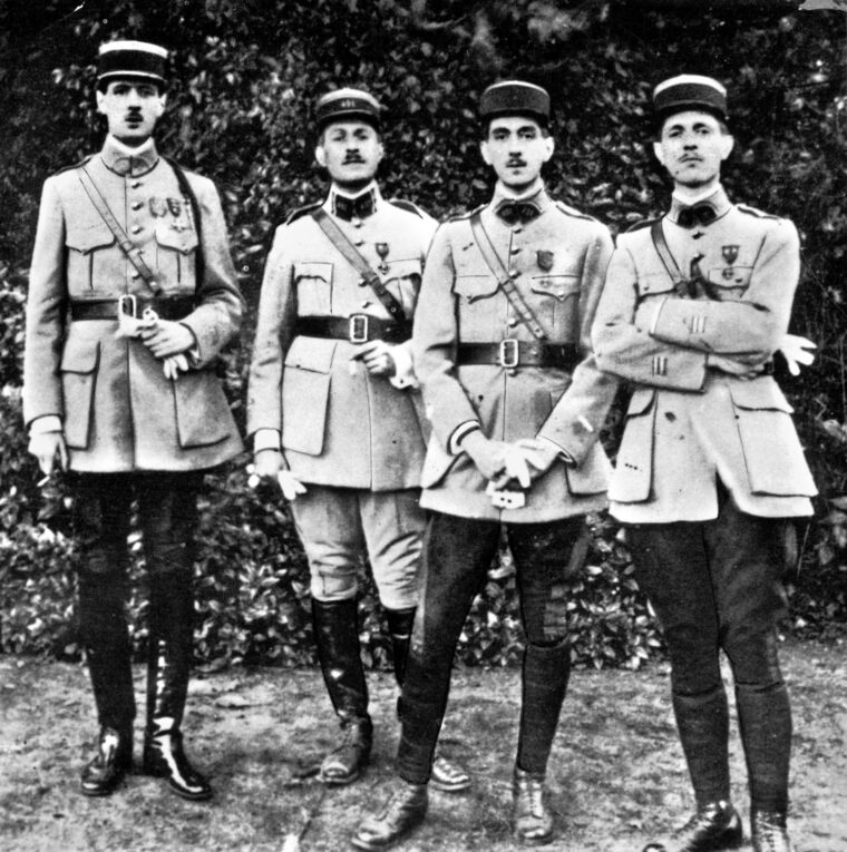 De Gaulle (left) photographed in 1919 as a captain with his three brothers while on leave in Paris after the Great War. Although he had spent 33 months as a prisoner of war, he felt he was France’s “man of destiny.”