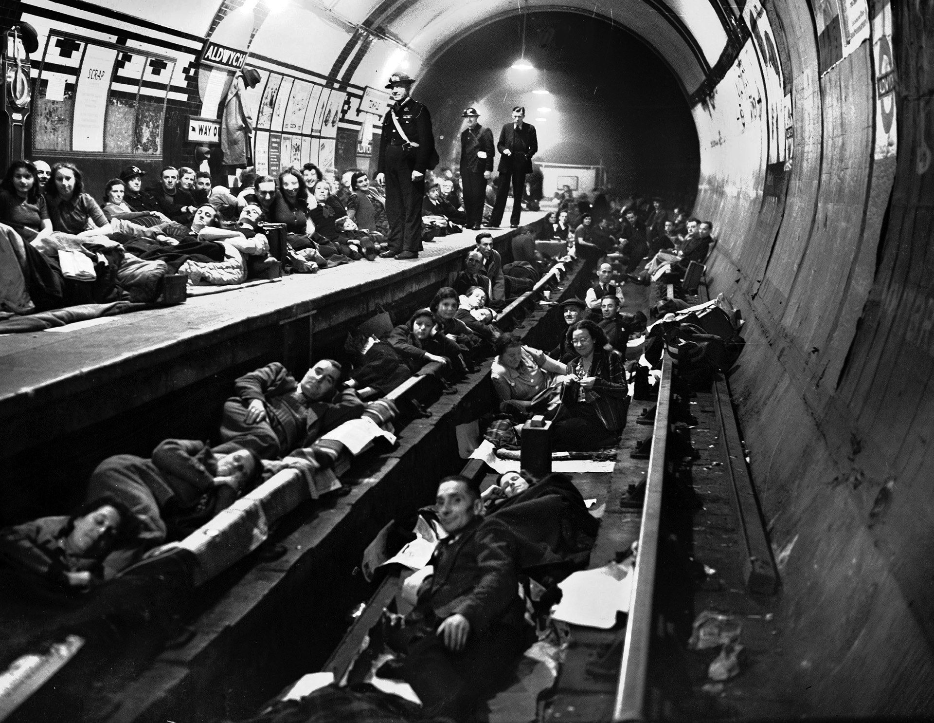 Aldwych underground subway station in central London was used as a bomb shelter. Many Londoners sent their children to the countryside as protection from the raids on the city.