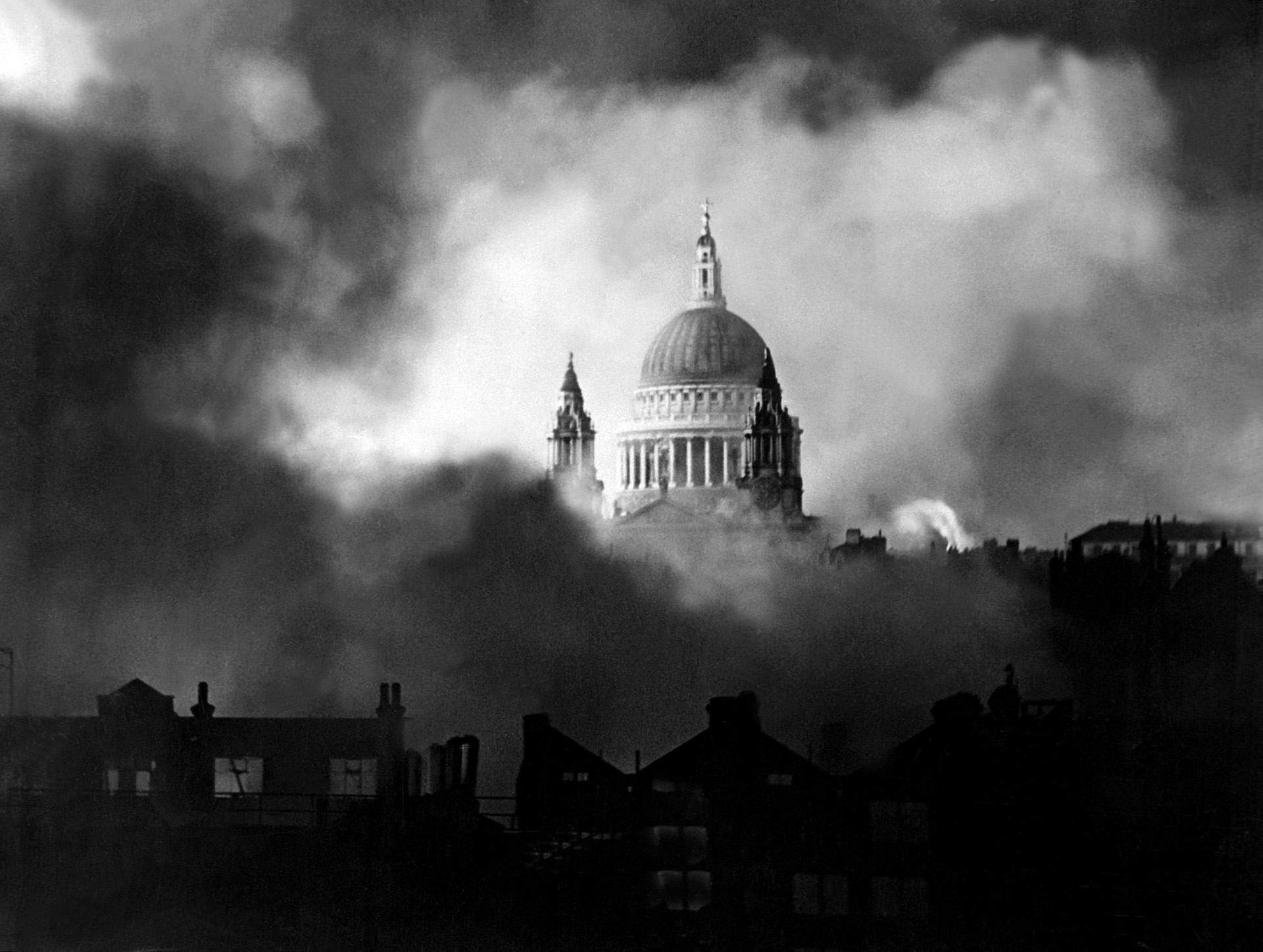 St Paul's Cathedral was hit several times, this major London landmark at the heart of the Blitz stood firm against the Luftwaffe, providing inspiration to Londoners.