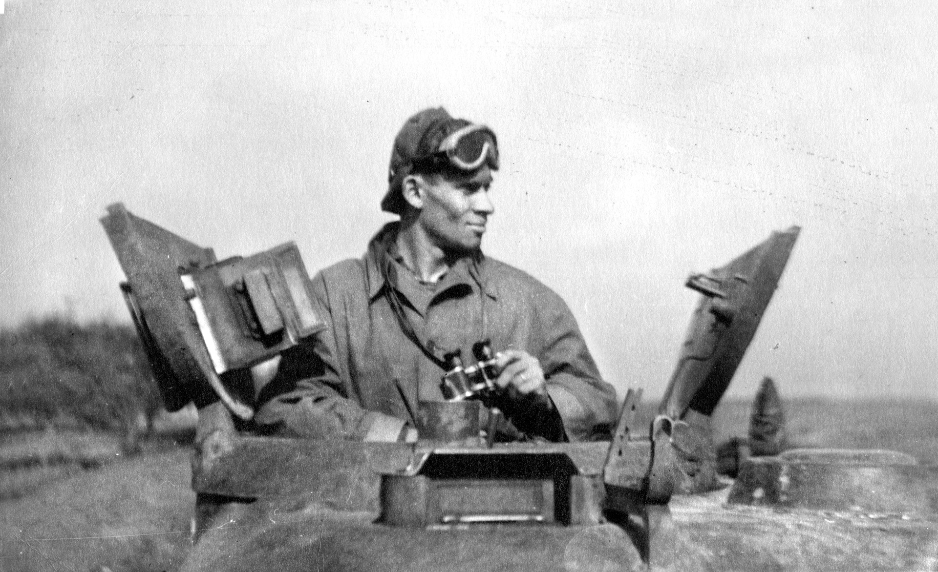 The author in the turret hatch of his tank, Mort-Homme III, in March 1945, after his previous tank, Mort-Homme II, was knocked out by a German shell. 