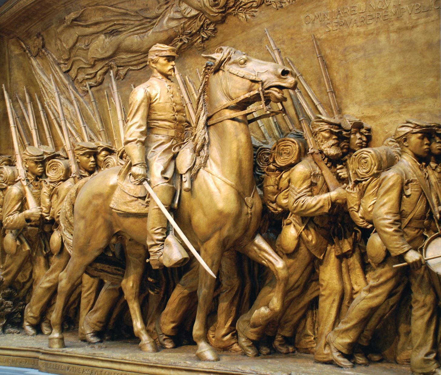 The Robert Gould Shaw Memorial in Boston immortalizes the colonel and the 54th Massachusetts by capturing the time in May 1863 when they marched down Beacon Street.