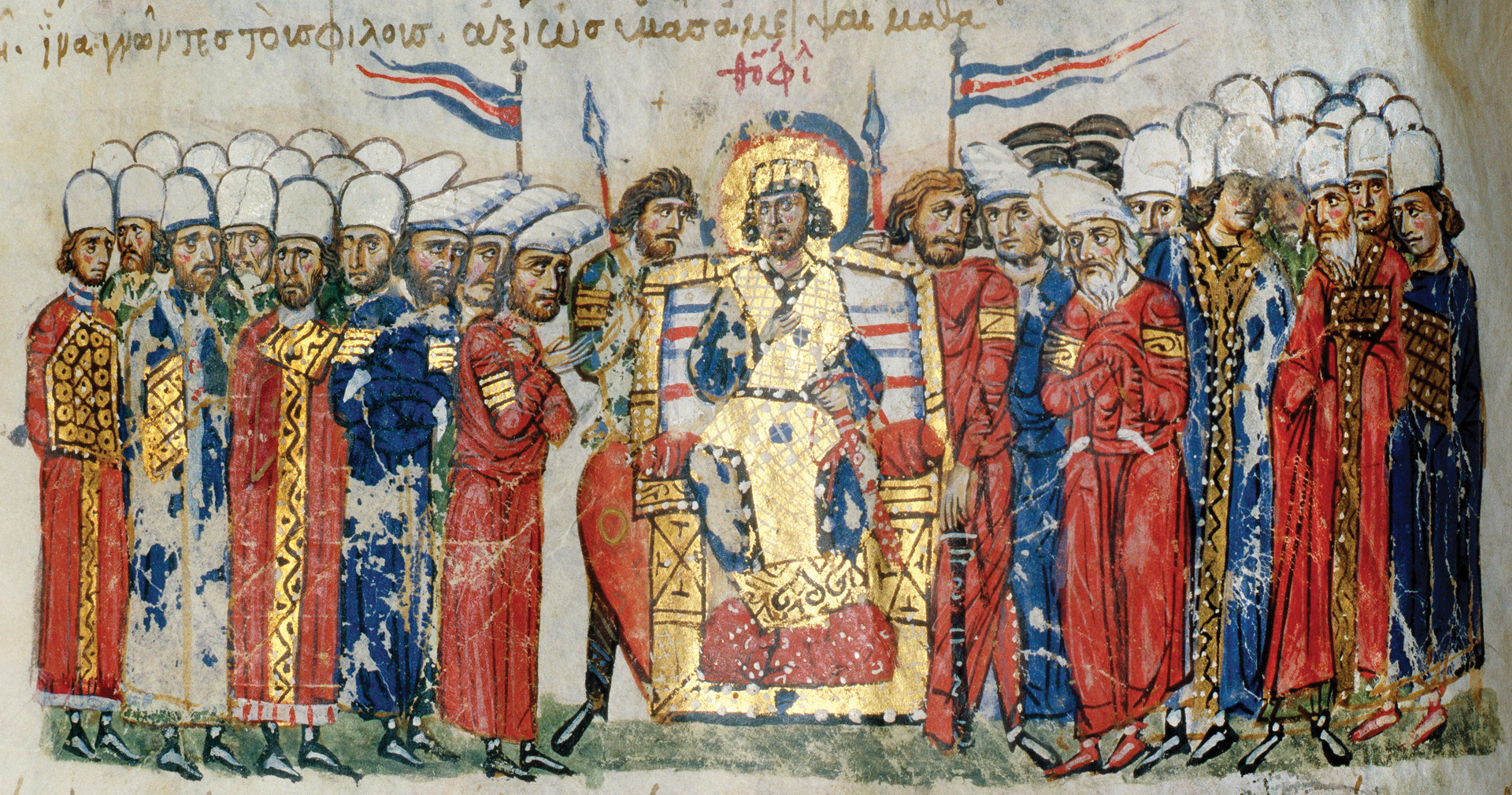 Byzantine Emperor Theophi- los is flanked by soldiers from the Varangian Guard. Norsemen who raided the eastern shores of the Baltic Sea were called Varangians. They fought and died for the Byzantine emperor over the course of 400 years.