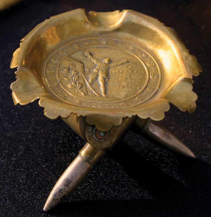 An ashtray made from a shell casing commemorates the Battle of Verdun.