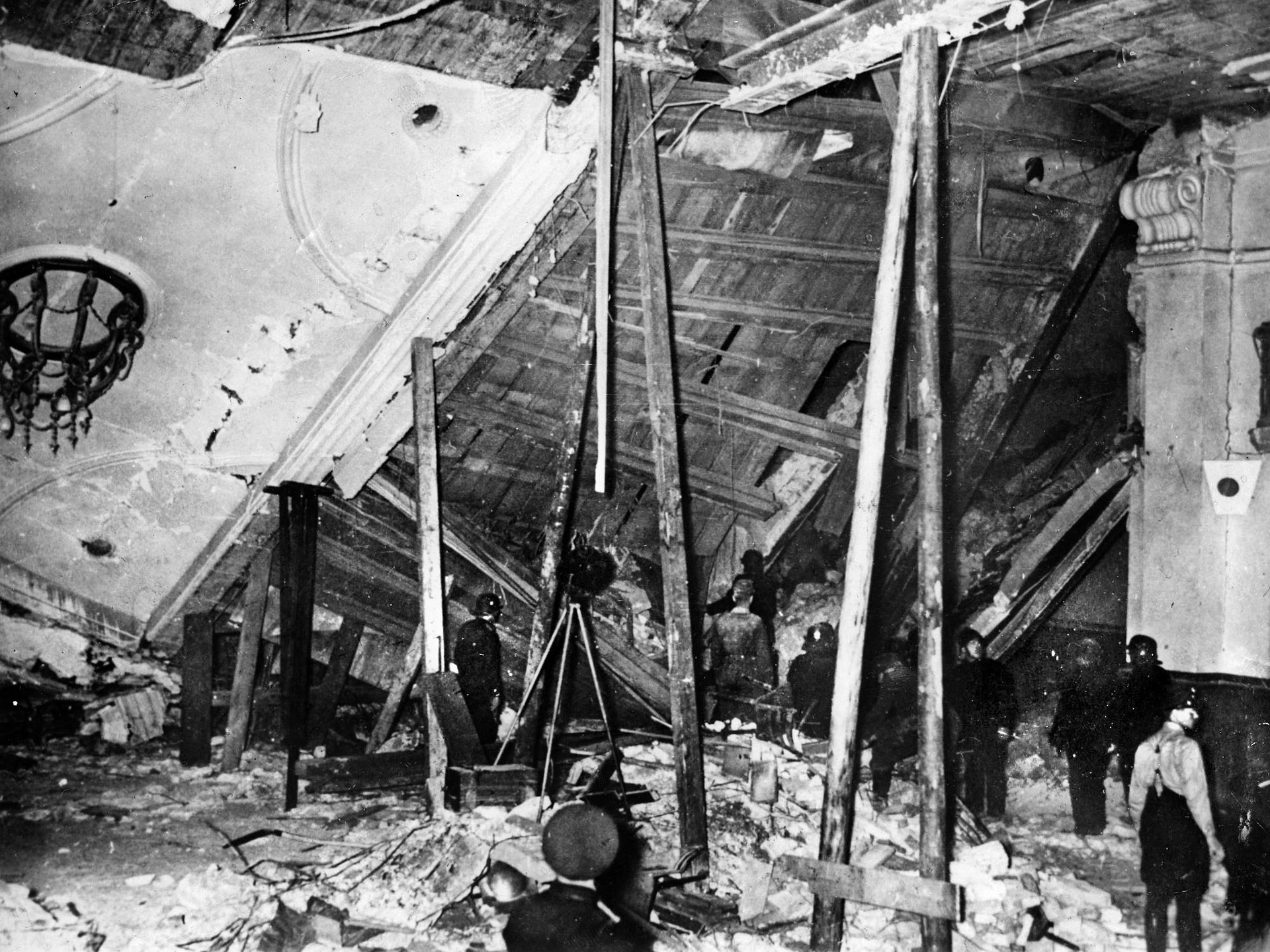 The wreckage of the Burgerbraukeller in Munich bears witness to the explosive power of the bomb planted by would-be Hitler assassin Georg Elser in 1939. The Fuhrer, who departed the beer hall minutes before the blast, blamed the plot on the British.