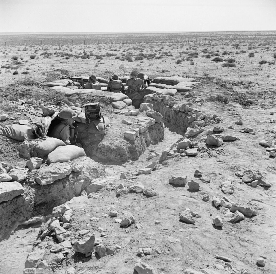 Australian soldiers man a strongpoint during the siege. These partly concealed, roofless pillboxes were located about every 1,000 feet around the perimeter. 