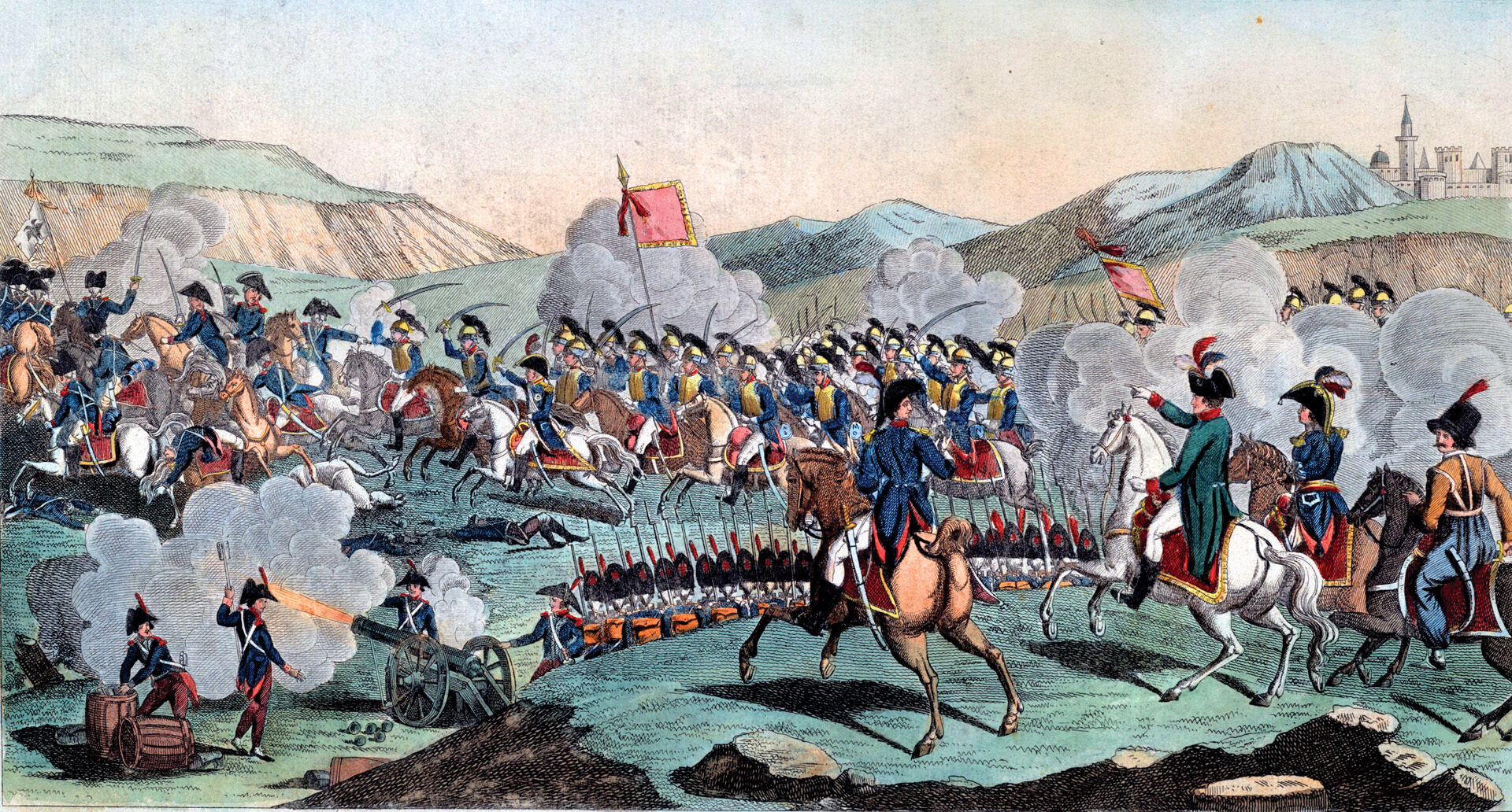 Marshal Michel Ney led a portion of his French VI Corps into action prematurely without orders at Jena. Napoleon is shown directing two cavalry regiments to reinforce his impetuous subordinate, whose detachment faced possible destruction.