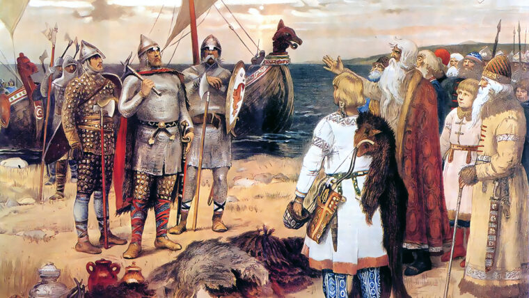 Varangian leader Rurik and his sons arrive in the trading post of Staraya Ladoga in 862. About that same time Varangians began serving with forces protecting the frontiers of the Byzantine Empire.