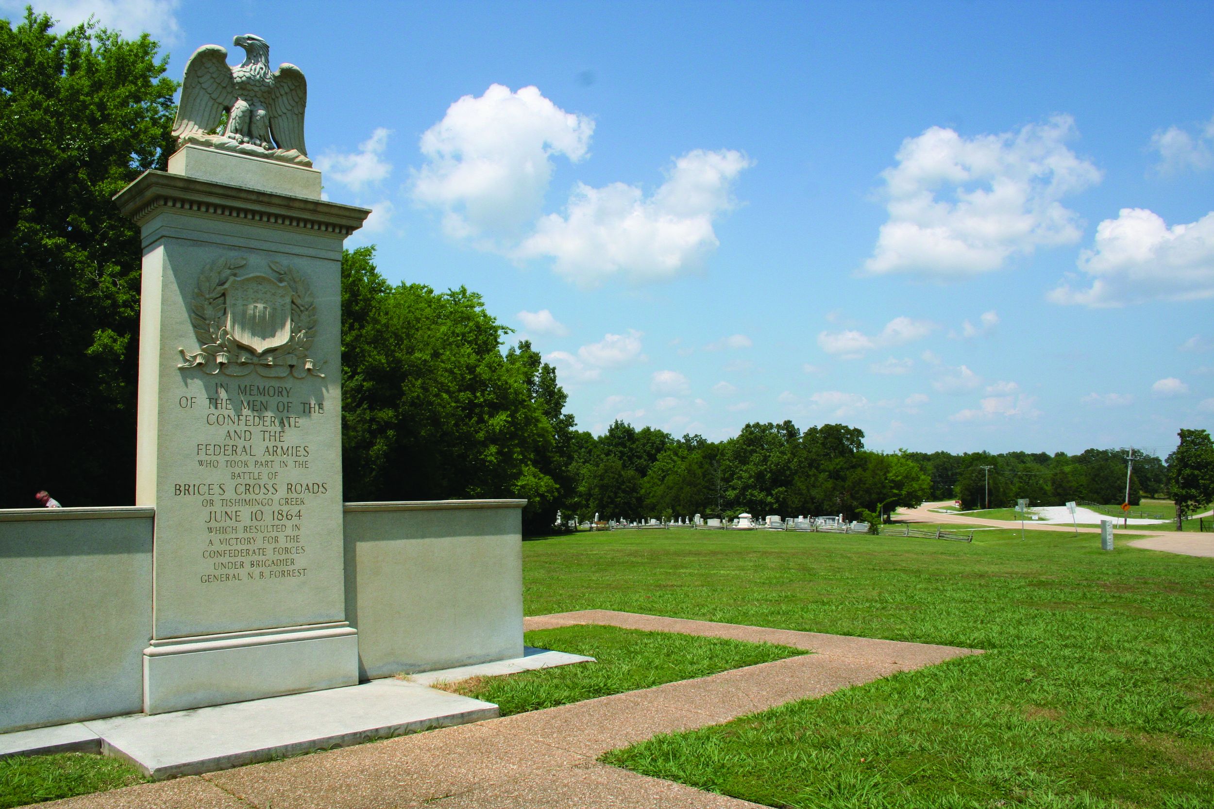 Memorial at Brice’s Cross Roads National Battlefield Site, near Baldwyn, Mississippi, established in 1929 by the U.S. Park Service.
