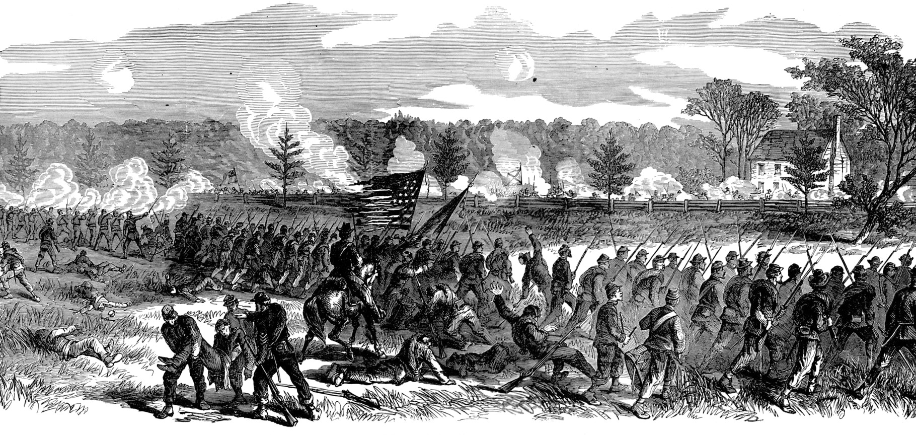 Major General William Smith’s VIII Corps attacks the first line of Confederate rifle pits at Cold Harbor. Battlefield sketch by Edwin Forbes.