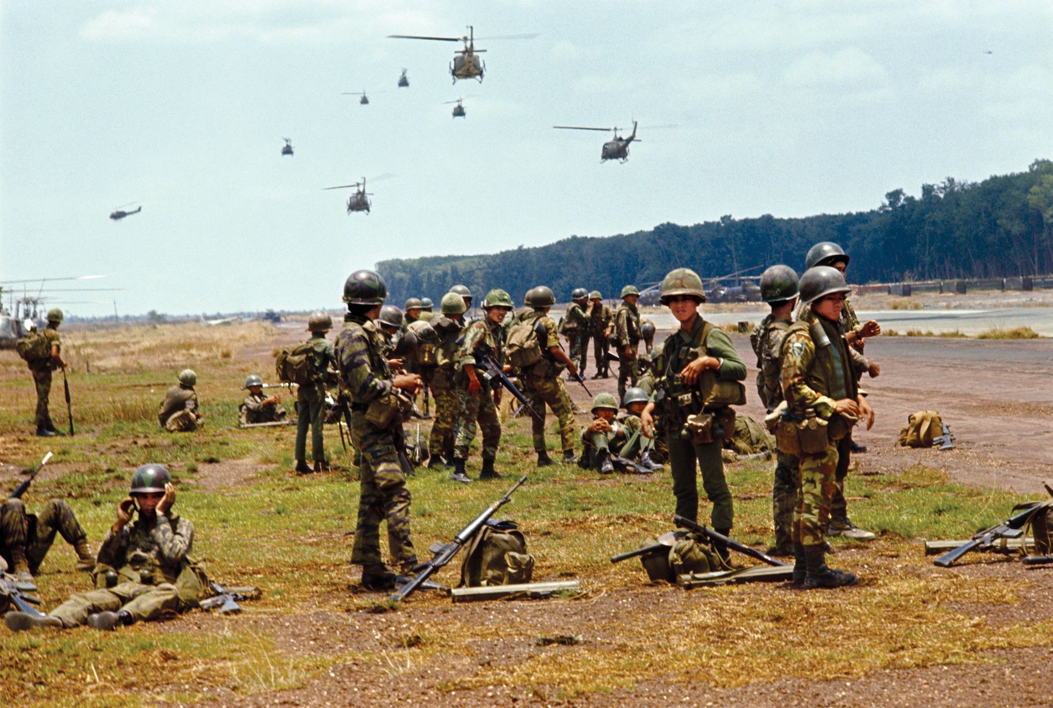 ARVN airborne troops wait for helicopters near the province capital of An Loc in April 1972. 