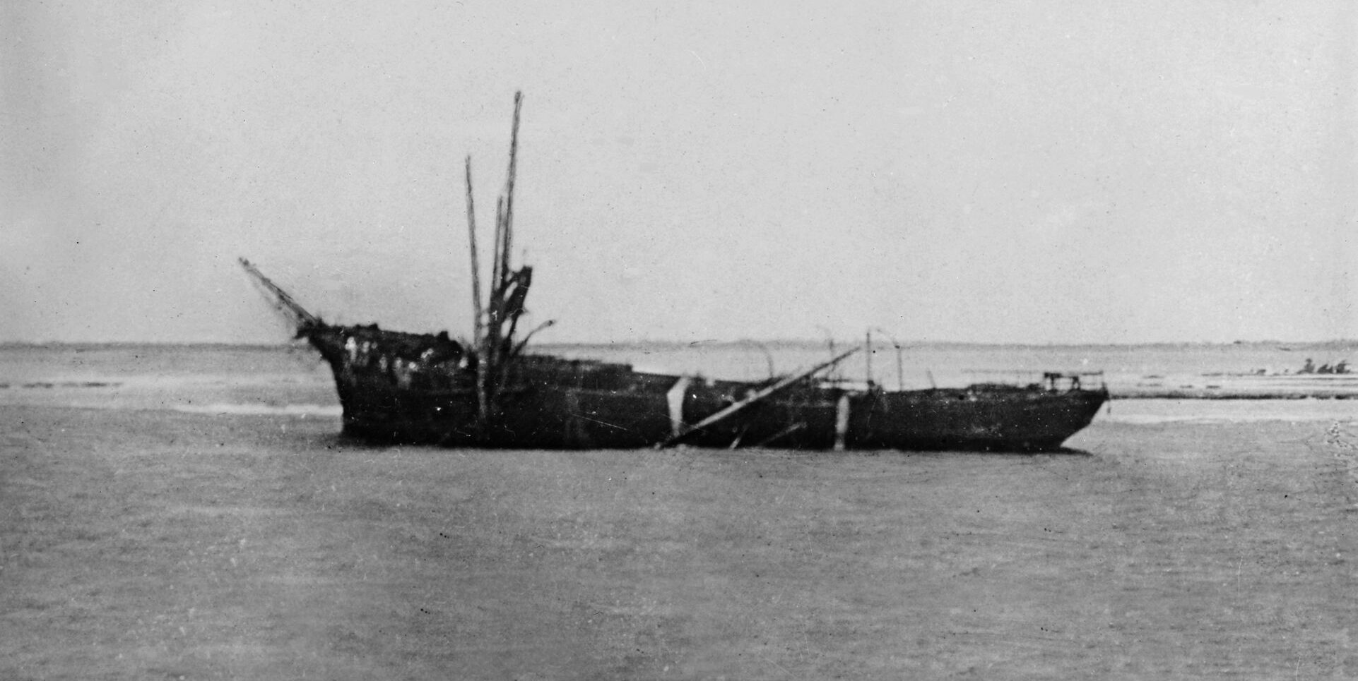 A crippled Seeadler after she was abandoned by her crew at Mopelia atoll in the Society Islands.