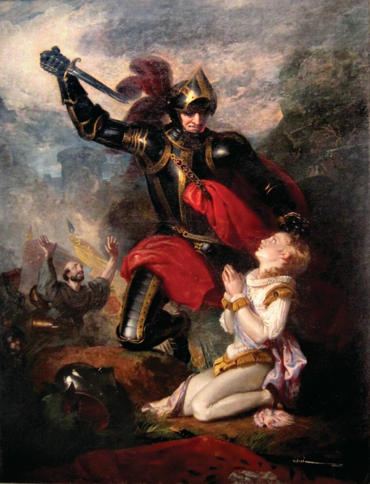 This 19th-century painting depicts Lancastrian Lord Clifford killing Edmund, son of the Duke of York, after the Battle of Wakefield in December 1460. 
