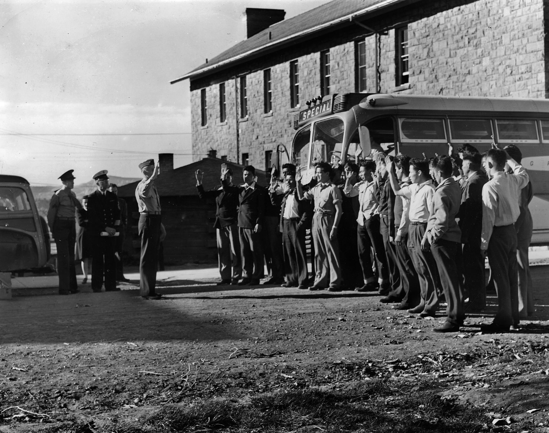The first 29 Navajo code talkers are sworn in at Fort Wingate, New Mexico. 