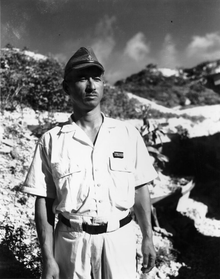 Admiral Shigimatsu Sakaibara surrendered Wake Island to U.S. forces on September 4, 1945. Subsequently, he confessed to the murder of 98 American prisoners on the island. 