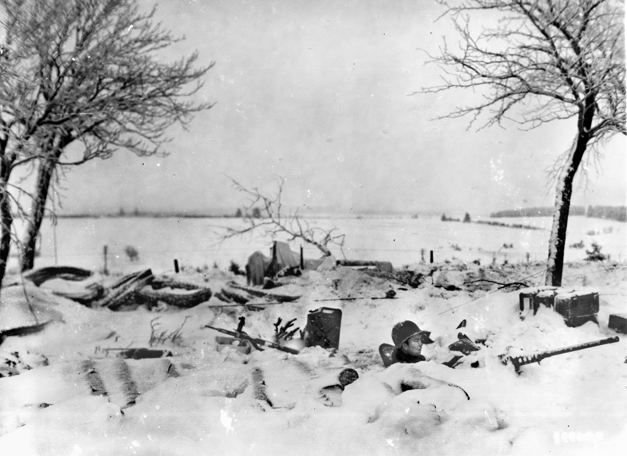 Guarding a road in Belgium, January 1945.
