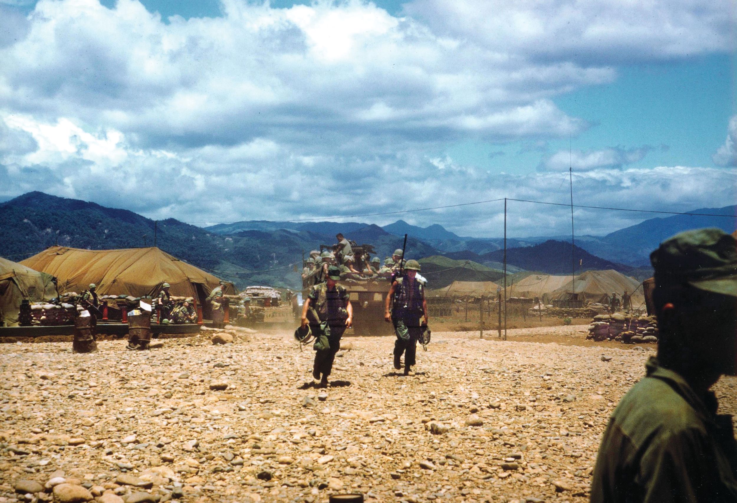 Elements of the 4th Marine Regiment arrive in Con Thien in April 1967 to furnish security for Marine engineers and Navy Seabees working on Defense Secretary McNamara’s 14-mile long defensive barrier between Con Thien and Gio Linh.