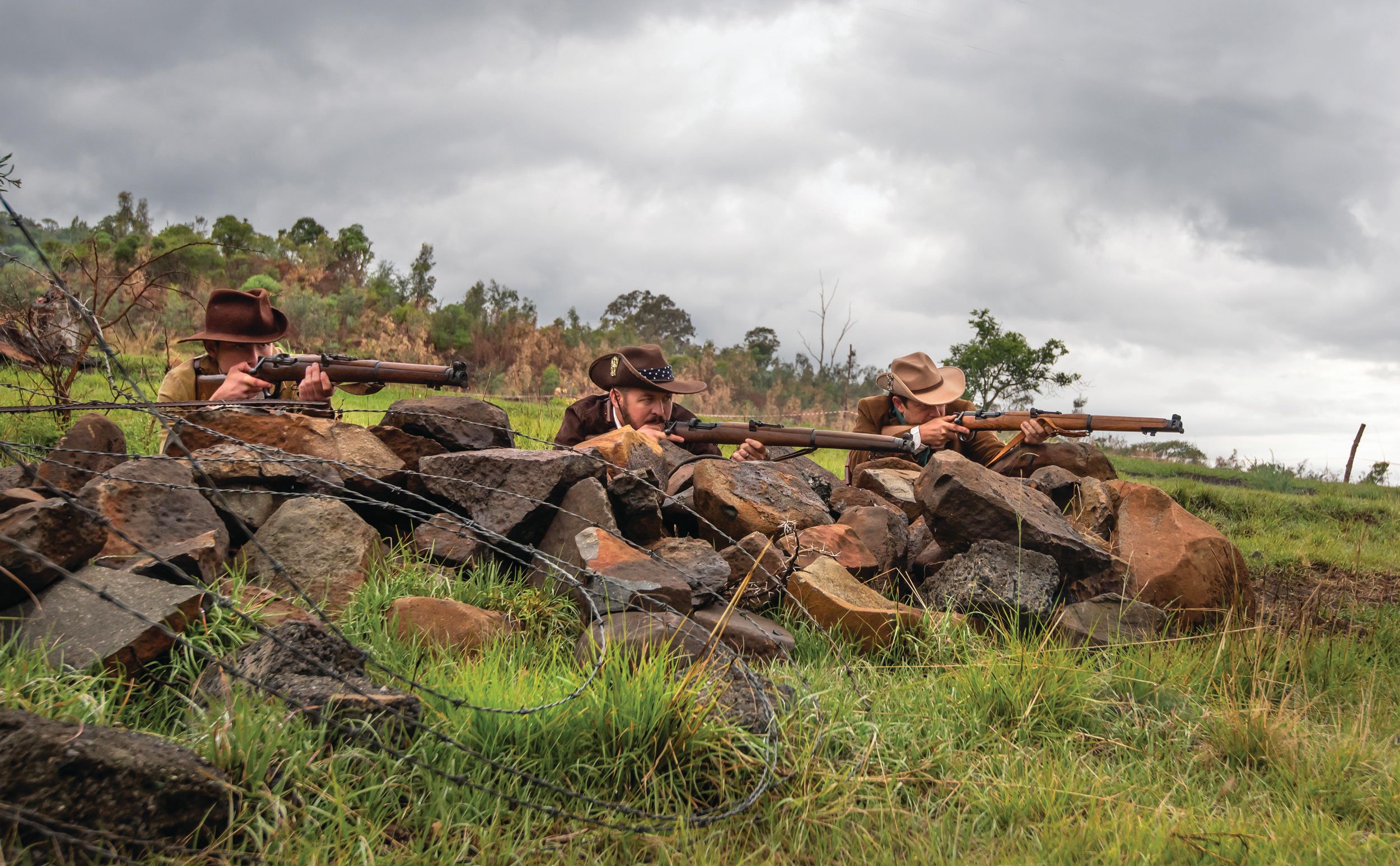 Reenactors in South Africa portray Boer irregulars. At Stormberg Junction, the Boers made excellent use of nearby kopjes and narrow valleys to form strong defensive positions. 