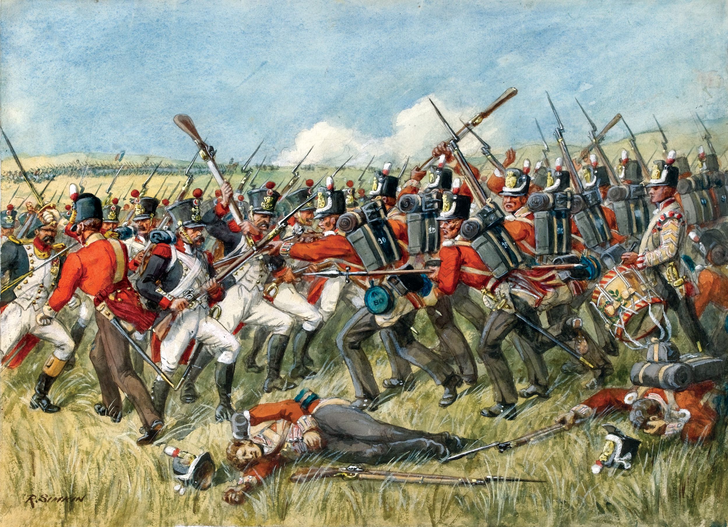 The British 40th Regiment of Foot hurled back a French assault on the Anglo-Spanish center at the height of the battle.