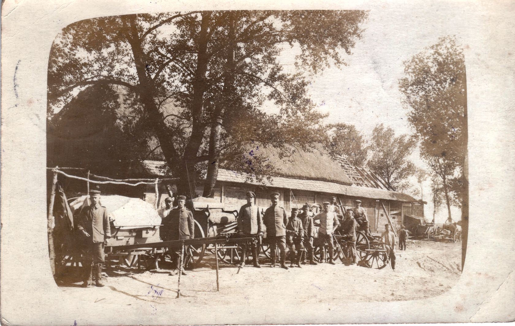 This period postcard showing German drivers with their wagons was printed for use by German soldiers during World War I. 