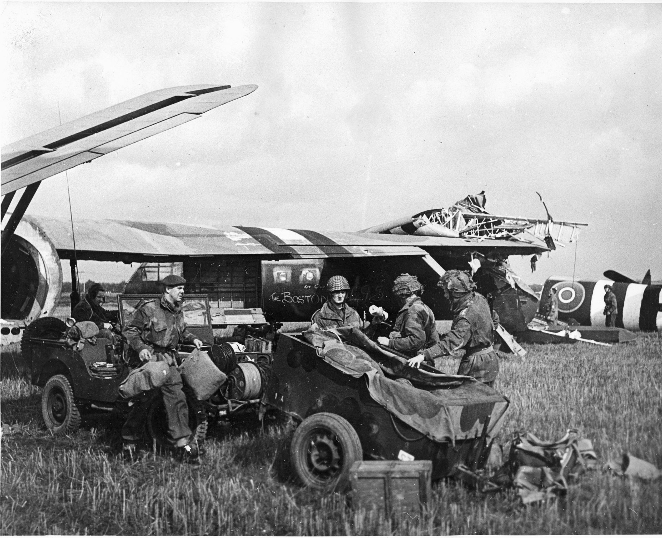 Two of the first British gliders to touch down in Holland during Operation Market-Garden carried jeeps and trailers. Although these gliders were damaged when they brushed wings, the initial airborne phase of ill-fated Market-Garden was successful.