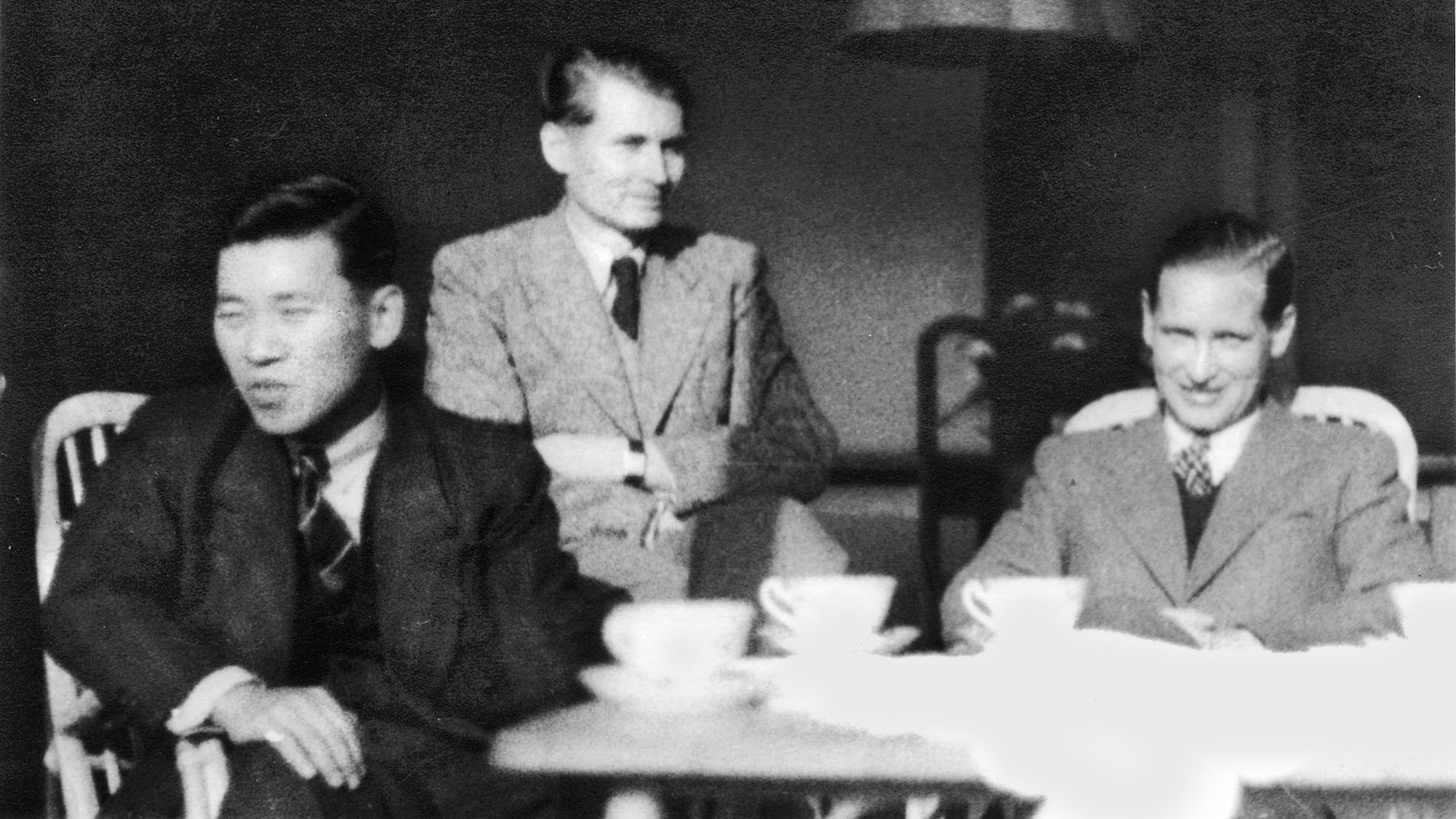 Erwin Wickert (center), with, from left, Shinzaku Hogen, a future Japanese ambassador to Vienna, according to Wickert, and Adam Vollhard, who wrote for the German News Agency in Tokyo.