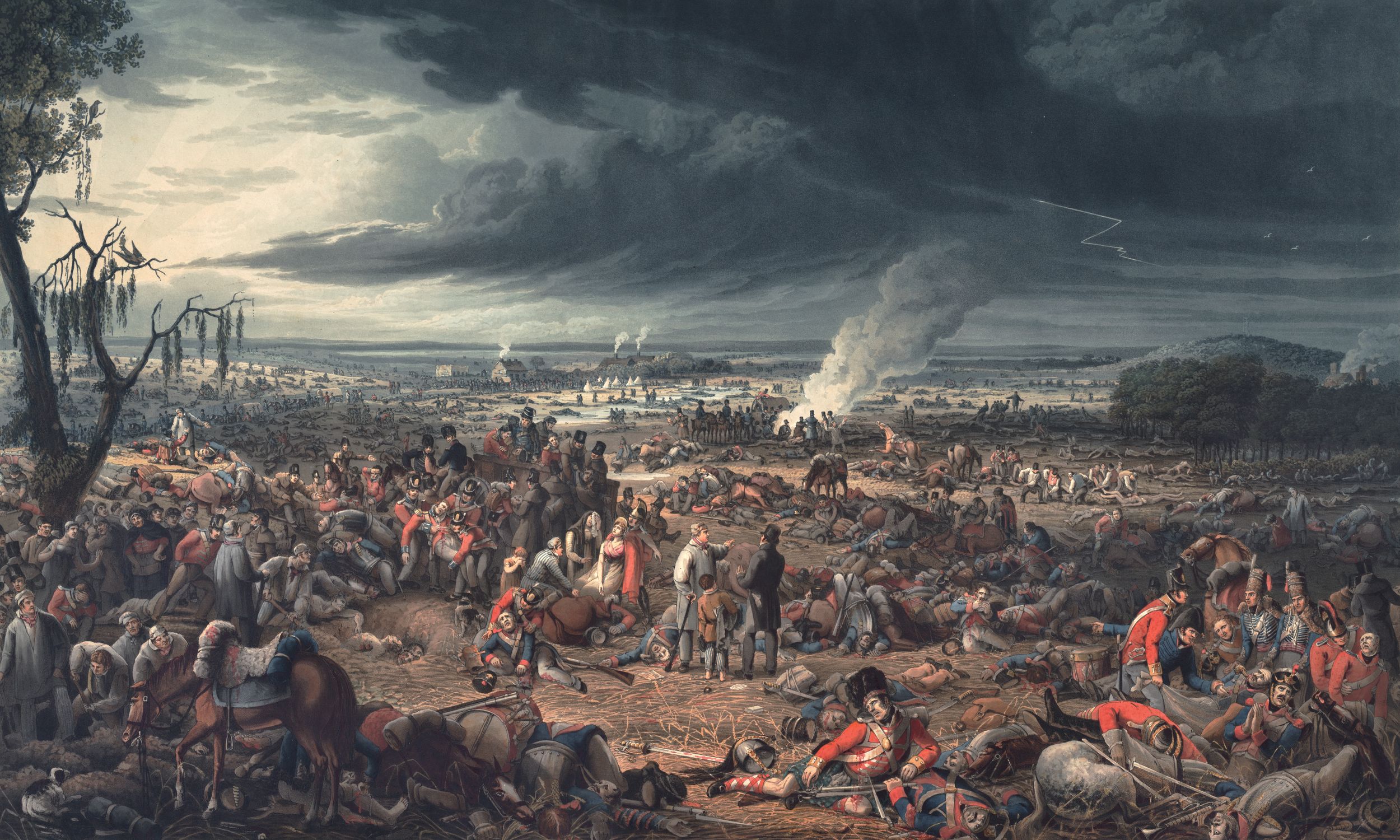 The field at Waterloo after the battle where combined French and Allied casualities have been estimated to be as high as nearly 50,000.