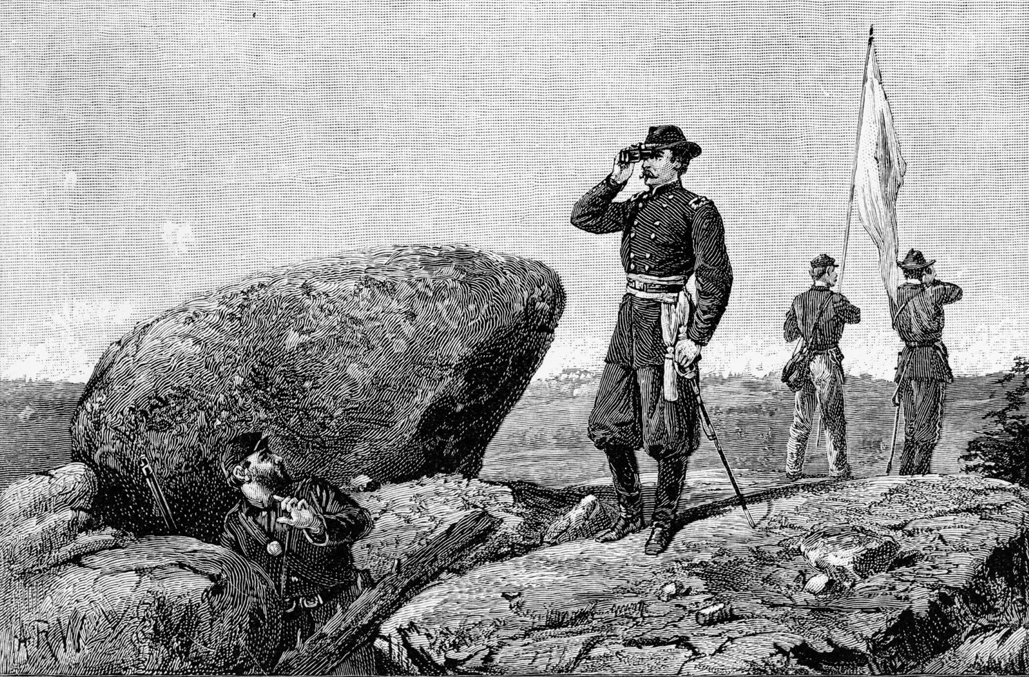 Brig. Gen. Gouverneur K. Warren spotted Confederate troops preparring to attack Little Round Top. Used as a signal station, it had been left undefended.